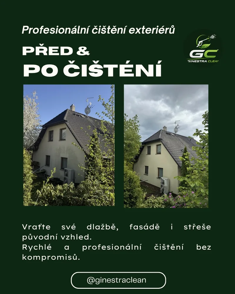 Před a po čištění střechy rodinného domu